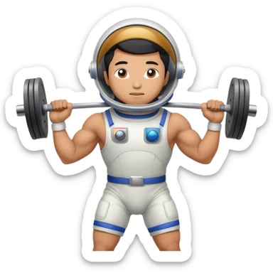 Asian man wearing in astronaut doing weightlifting sticker