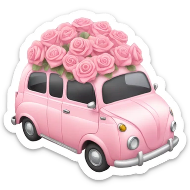 pink pastel car in the trunk many roses sticker