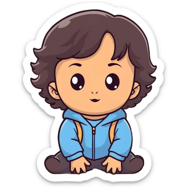 toddler face with big eyes, medium skin tone, and dark wavy hair sticker