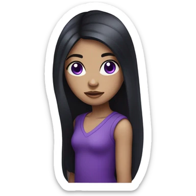 Light skin girl with long black hair with purple eyes.. sticker