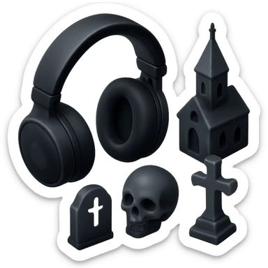 black gothic headphones with frosted black glass and gothic silhouettes in matte glass style sticker