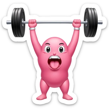 a cartoon tongue lifting an olympic barbell above its head, expressive and playful sticker