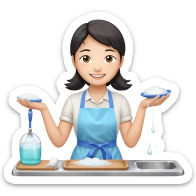 smiling aisan Woman washing dishes sticker
