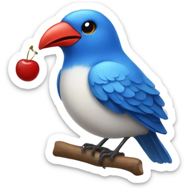 A blue bird with a cherry red beak sticker