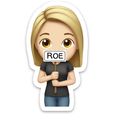 White girl holding sign that says “i love rachel” sticker