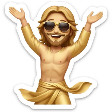 dancing figure of rejoicing Jesus with  sunglases golden  sticker