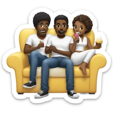 black men surrounding a girl in white on a couch eating icecream  sticker
