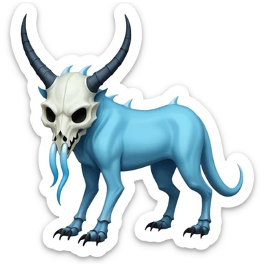 Shiny Dark Edgy  Inteleon-Amaura-Fakémon-hybrid-creature (full body) with a horned animal-skull-mask sticker