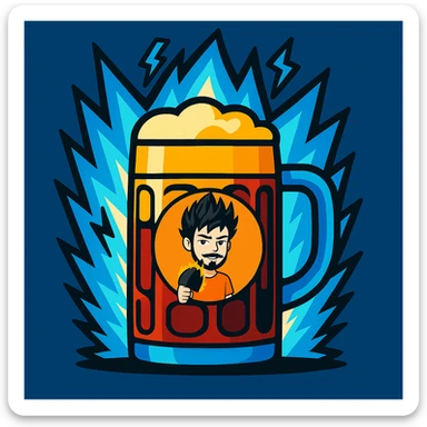 Füge das angegebene Logo mittig auf das Goaßmaß-Glas ein, ohne die blaue DBZ-Aura zu verdecken. Stil: Vibrant Toon. sticker