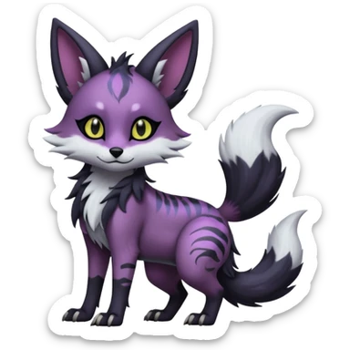 Kawaii hyper-realistic cool edgy dark black purplish blackish edgy fantasy ethereal feline-vernid-sergal-monster-furret-Lycanroc-umbreon-fursona animal creature full body with intricate markings  sticker