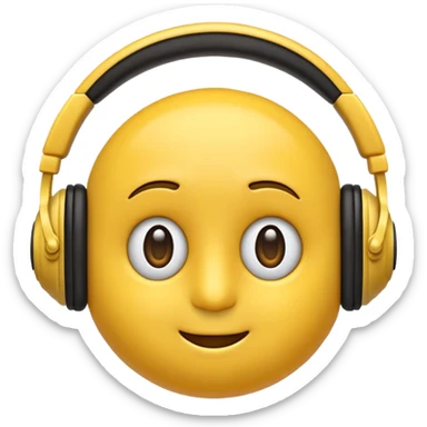 Ein gelber runder Emoji. Augen geslossen. Total im moment. Glpcklich, leichtes lächeln. Verträumt. Leichtigkeit. Freiheit. Overearkopfkörer auf und im hintergrund kleine musiknoten sticker