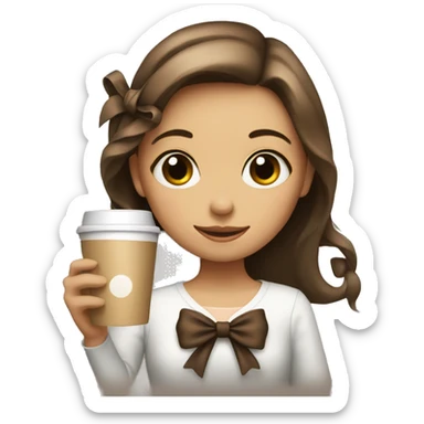 Girl holding a coffee and a with a bow  sticker