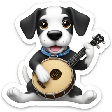 Black and white dog playing banjo sticker
