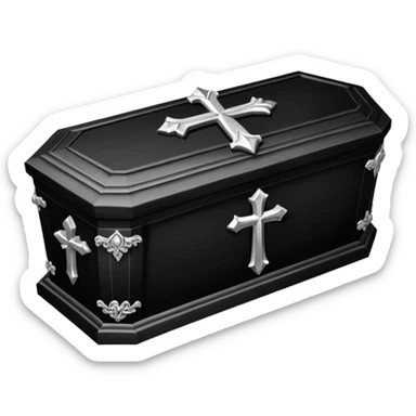 Gothic Victorian black coffin with a tiny silver cross on it  sticker