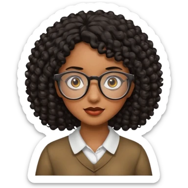Chica con cabello rizado color negro, piel morena y que use lentes sticker