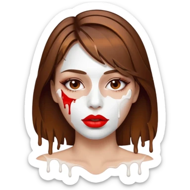Brown Hair, Woman, white paint drip, face, hot, Sexy, lips sticker