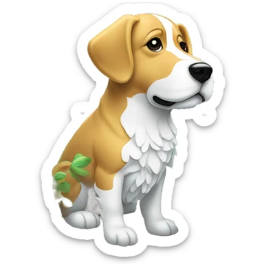 A dog made of glass mirror crystals prisms glass transparent filled with plants as a terrarium with graffiti doodles sticker