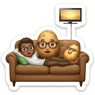 A potato on a couch watching tv sticker