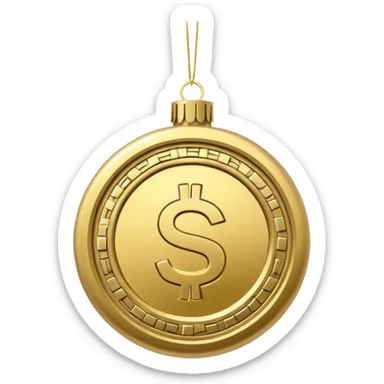 money themed christmas ornament hanging from a thread sticker