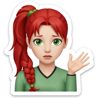Woman with long red ponytail and green eyes shruggingonytail and green eyes shrugging sticker