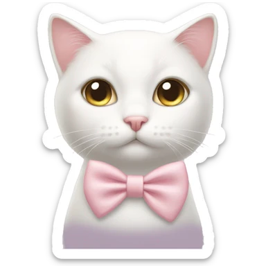 White cat with light pink bow on her ear sticker