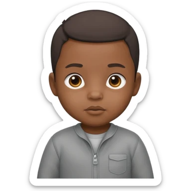 Black baby with straight face in a grey jumpsuit sticker
