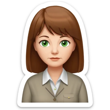 60 yr old woman, green eyes, long straight hair, business shirt, chubby, bangs sticker