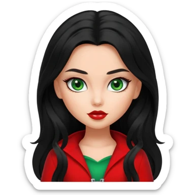 Bratz Jade black long hair green eyes, red outfit sticker