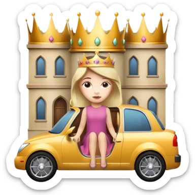 girl with a crown, expensive and big car, big house ,throne sticker