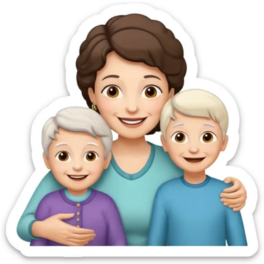 two kids (1 boy and 1 girl) with their mother and grand mother smiling sticker