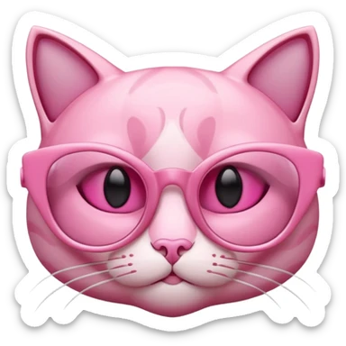 A 3D cartoon rose-pink cat-eye spectacle, glossy curved frame, soft reflections, isolated on plain background. only glasses. sticker