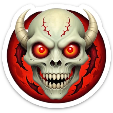 Cursed Crimson Satanic Horned Reptilian Moon Spooky Eerie Ghostly Spectral Zombiefied Skeletal Monsterous Creature Face sticker