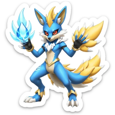 Edgy cyber-Delphox-Zeraora-Lucario-fusion sticker