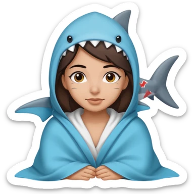 Egyptian-haired girl with black eyebrows, brown hair, Iranian descent, wearing a shark costume with a blanket. sticker