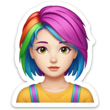 Young woman, vibrant rainbow hair, colorful hairstyle sticker