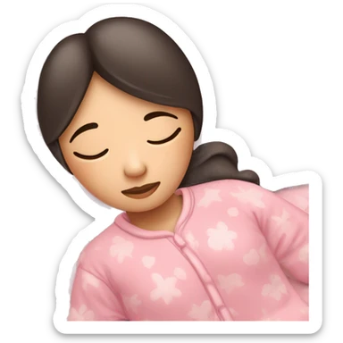 Asian girl in a light pink pajama sleeping on a bed sticker
