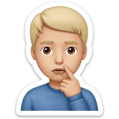 A person who made a mistake putting their finger by their mouth sticker