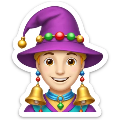 Royal Jester – Smiling trickster with colorful hat and bells sticker