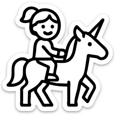 stylized icon of a girl on a unicorn, bold lines, iconic look sticker