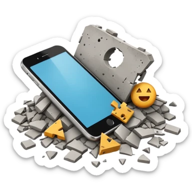 3D iPhone style emoji of debris and ruins, broken pieces of concrete and metal scattered, chaotic structure, isolated on white background, soft shadows, high detail, playful and cute. sticker