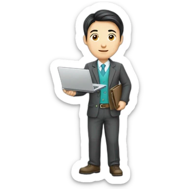 IT specialist man Kazakh in national clothes with laptop in hands sticker