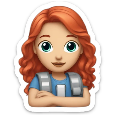 A girl with red hair and a blue wing sticker