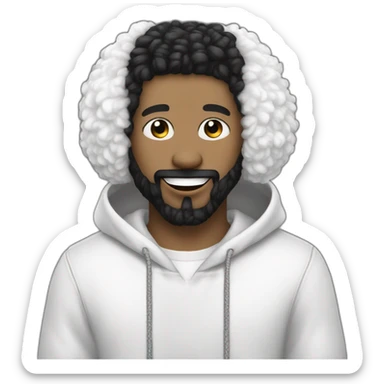 rapper-with hoop-white skin-black hair-beard-bichon dog-white-smile sticker