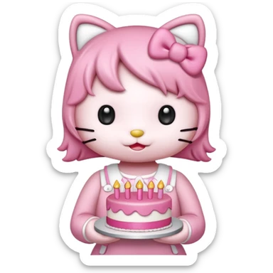 cute hello kitty with birthday cake sticker
