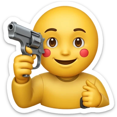 yellow emoji face with a hand holding a gun sticker