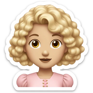 pale girl with bangs and long blonde curly hair and a pastel pink puff sleeve dress sticker