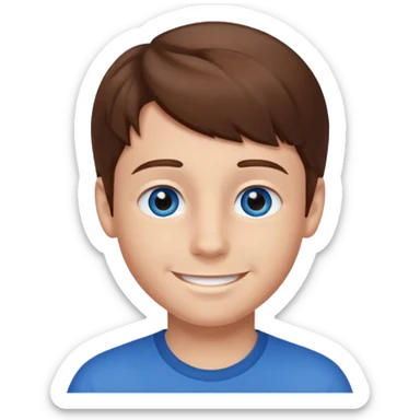 Crie um menino com cabelo castanho escuro com os olhos azuis um menino branco com olho azul  sticker