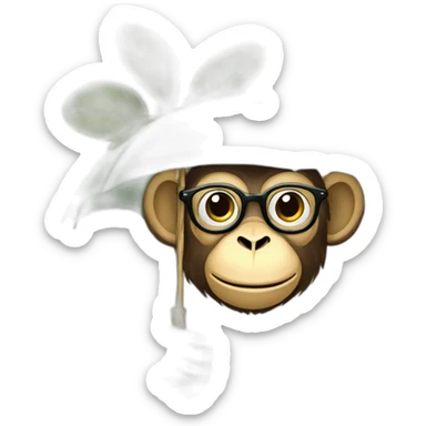 Monkey with grren eyes and glasses and umbrella on tree sticker