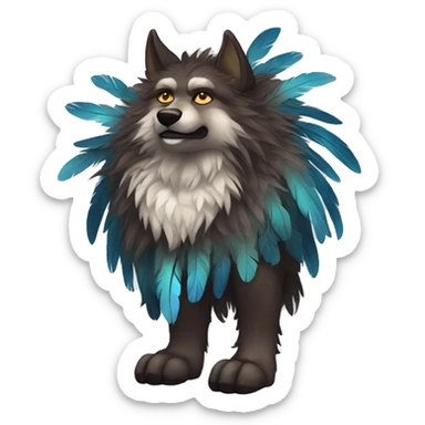 Fluffy Shy Spiritual Shamanic WereWolf With Shiny Tribal Markings wearing feathers Full Body sticker