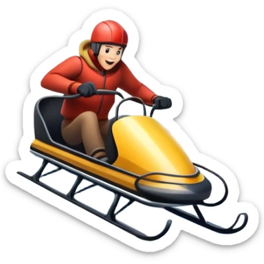 An icon featuring a sleek sled speeding down a snowy hill, with a snowy landscape and pine trees in the background. The motion lines and slight snow spray emphasize the thrill of the ride. Transparent background highlights the excitement and fun of sledding. sticker